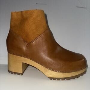 MIA Josi Women's Platform Clogs Size 10 Tan Leather Suede Wool Lined Sheepskin